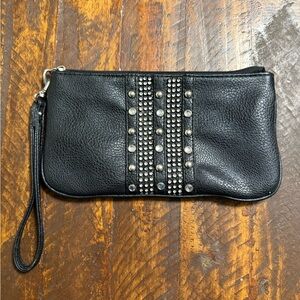 Black leather wristlet with silver studs